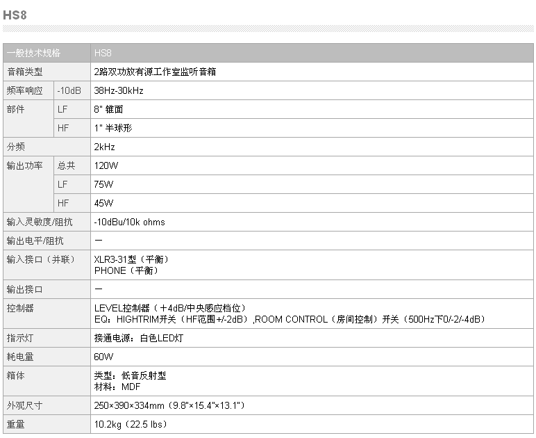 yamaha hs8 录音室监听音箱